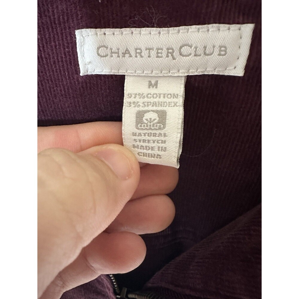 Charter Club Women’s Medium Corduroy Jacket Purple Zip Front Long Sleeve - Picture 12 of 12